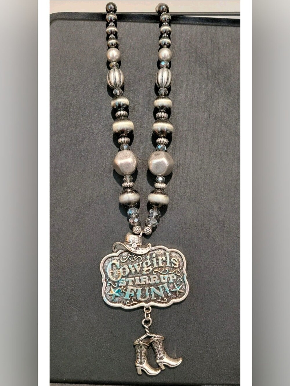 Cowgirls Stirrup Fun Silver-Tone Beaded Necklace